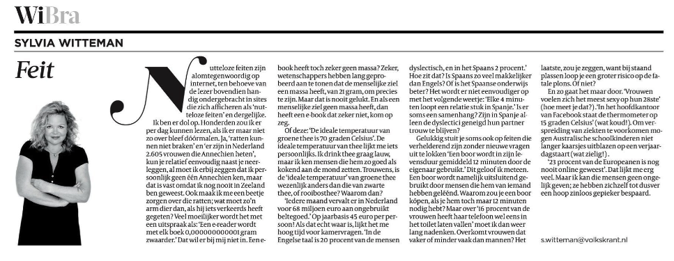 De column in De Volkskrant over Nutteloze Feiten De column in De Volkskrant over Nutteloze Feiten